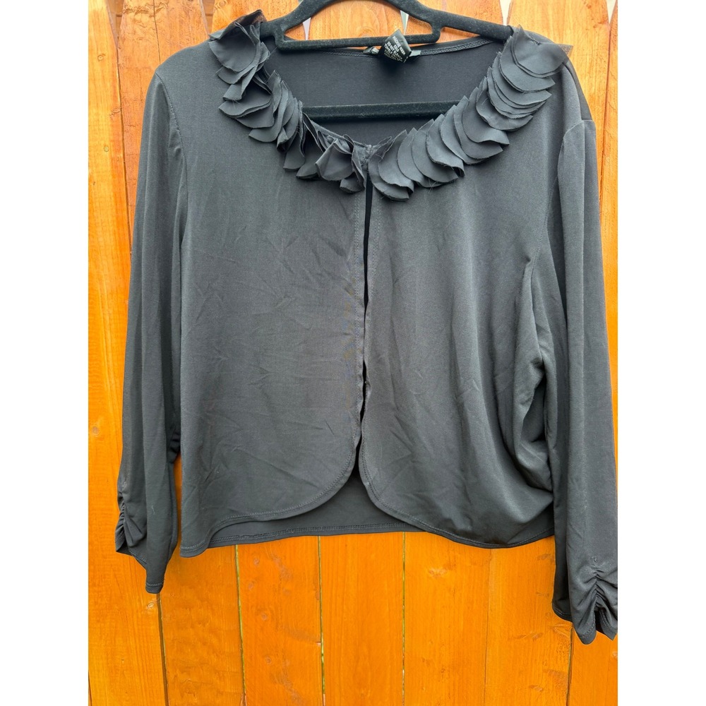 Glamour Black Ruffle Trim Open Front Bolero Shrug Cardigan Large